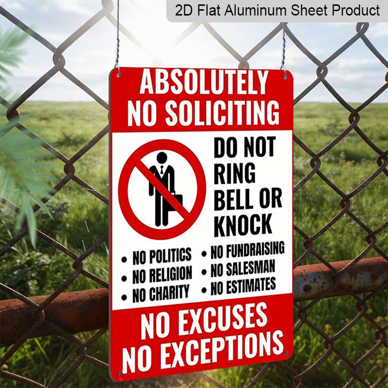 2D Flat, 1pc Vintage "No Soliciting" Metal Door Sign - Aluminium No Knock/No Ring Bell Decoration, 8x12 Inch - "Do Not Ring Bell or Knock" Message