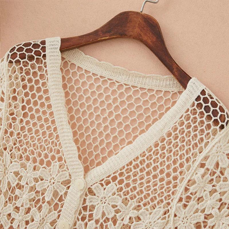 Sommer Damen Häkelspitze V-Ausschnitt Kurzarm Cardigan Überwurf