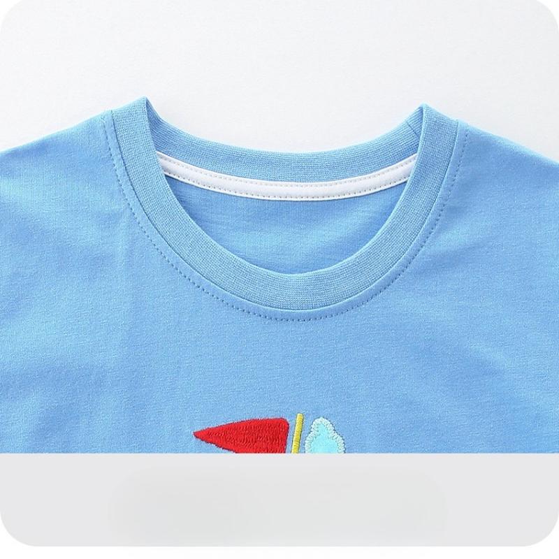 Completo estivo da ragazzo a due pezzi con ricamo velico a maniche corte Outfit con pantaloncini per bambini medio-piccoli