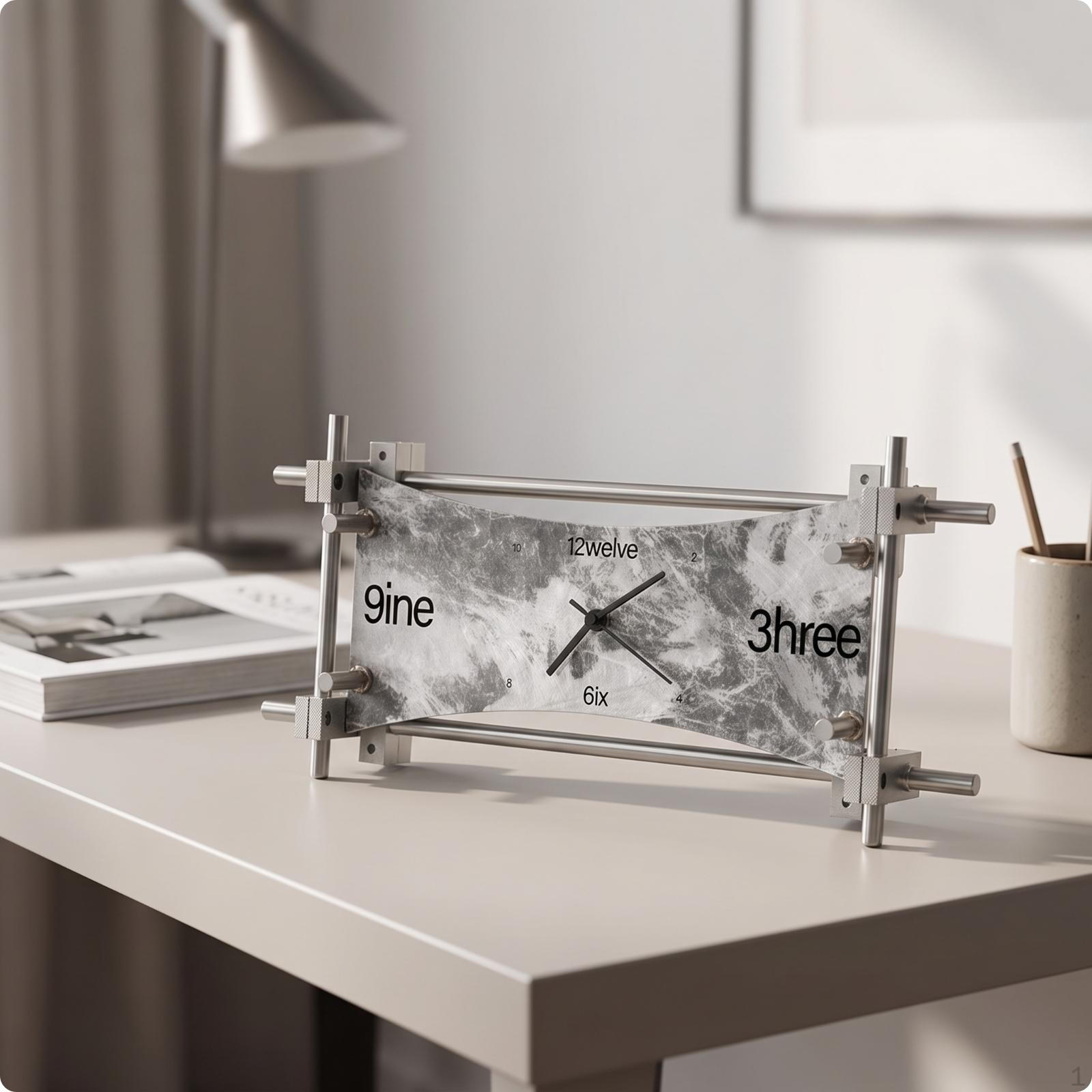Decorative Clock with Metal Stand Industrial Analog Rectangular Panel Modern for Desk,