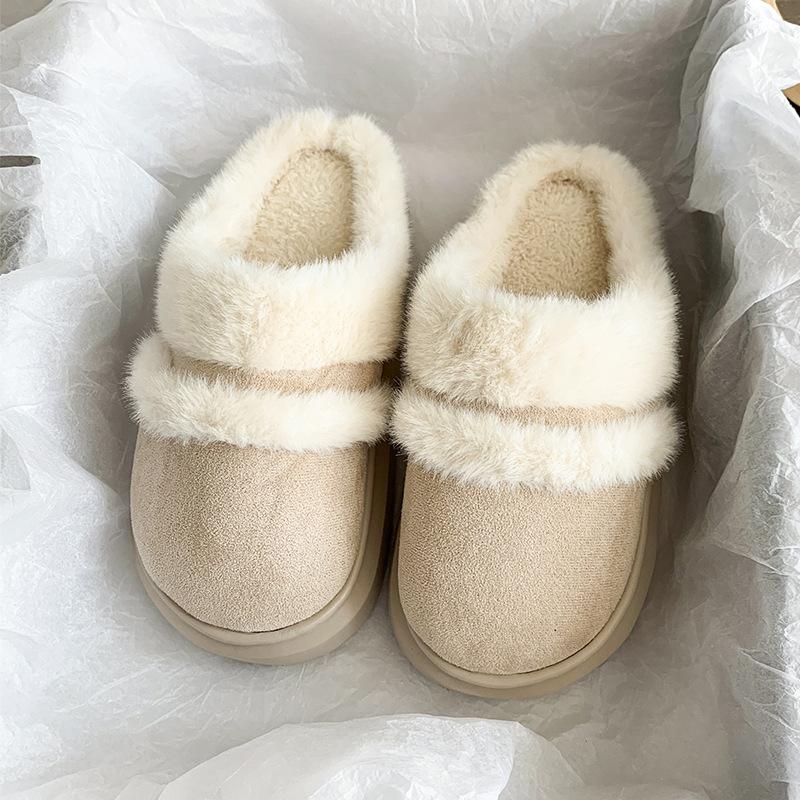 Fur Slippers for Women Winter Fluffy Warm Thick Sole Plush Cozy Slides Home Indoor Platform Cotton Shoes Pantuflas Mujer