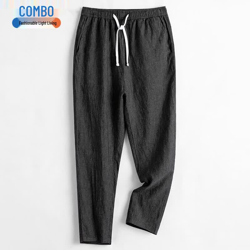 Men s Pure Linen Straight-Leg Cropped Casual Pants XL