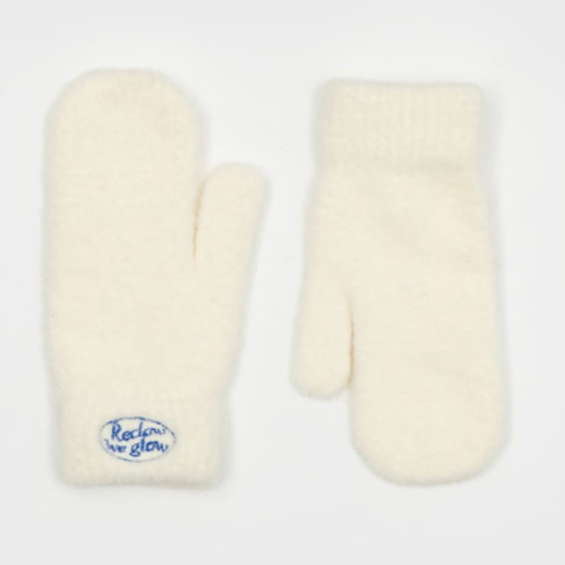 RECLOW FLUFFY LOGO MITTEN GLOVE IVORY