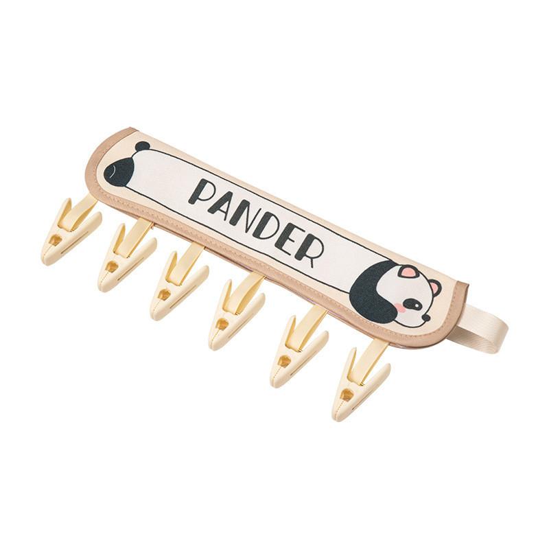 Panda And Dog Print Travel Clothes Hanger With Foldable Clothespins For Underwear And Socks Storage