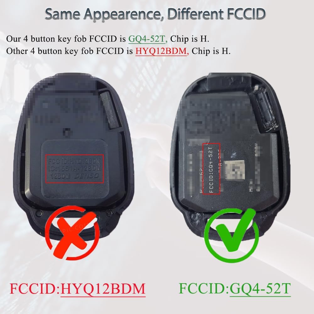 Key Fob Keyless Entry Fits for Toyota RAV4 Highlander Sequoia 2013 2014 2015 2016 2017 2018 Remote Control Key Replacement 4 Button GQ4-52T