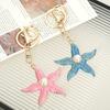 Keychain Pendant Starfish Design Zinc Alloy Key Chain with Imitation Pearl Inlaid Anti-Oxidation Lobster Clasp Key Pendant