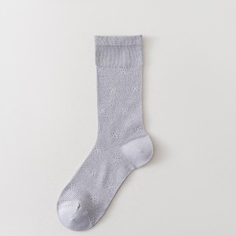 Mid-calf Socks for Women In Summer, Solid Color, Versatile, Breathable, Mesh, Pile Socks, Boneless, Sewn, Bow, Women's Net Socks