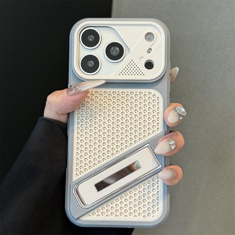 Luxury Heat Dissipation With Holder Phone Case For 11 12 13 14 15 16 17 Pro Max Plus Air Shockproof Bumper Cases Cover