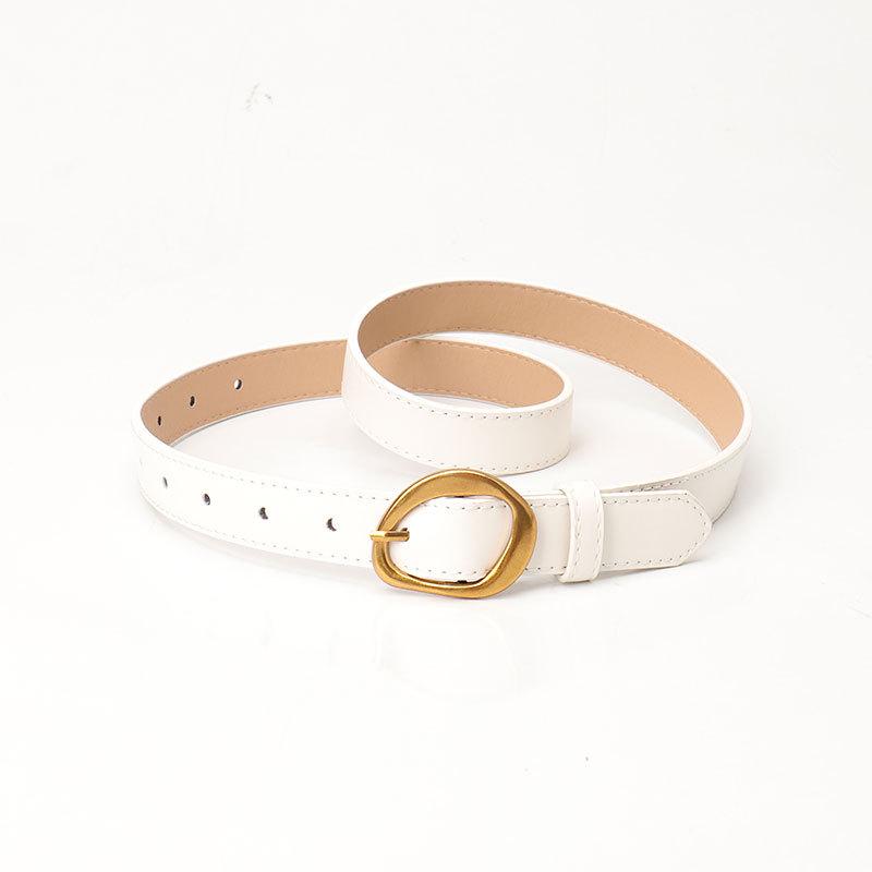 

Женский кожаный ремень с ретро-пряжкой-штифтом - Тонкий, универсальный дизайн для джинсов белый