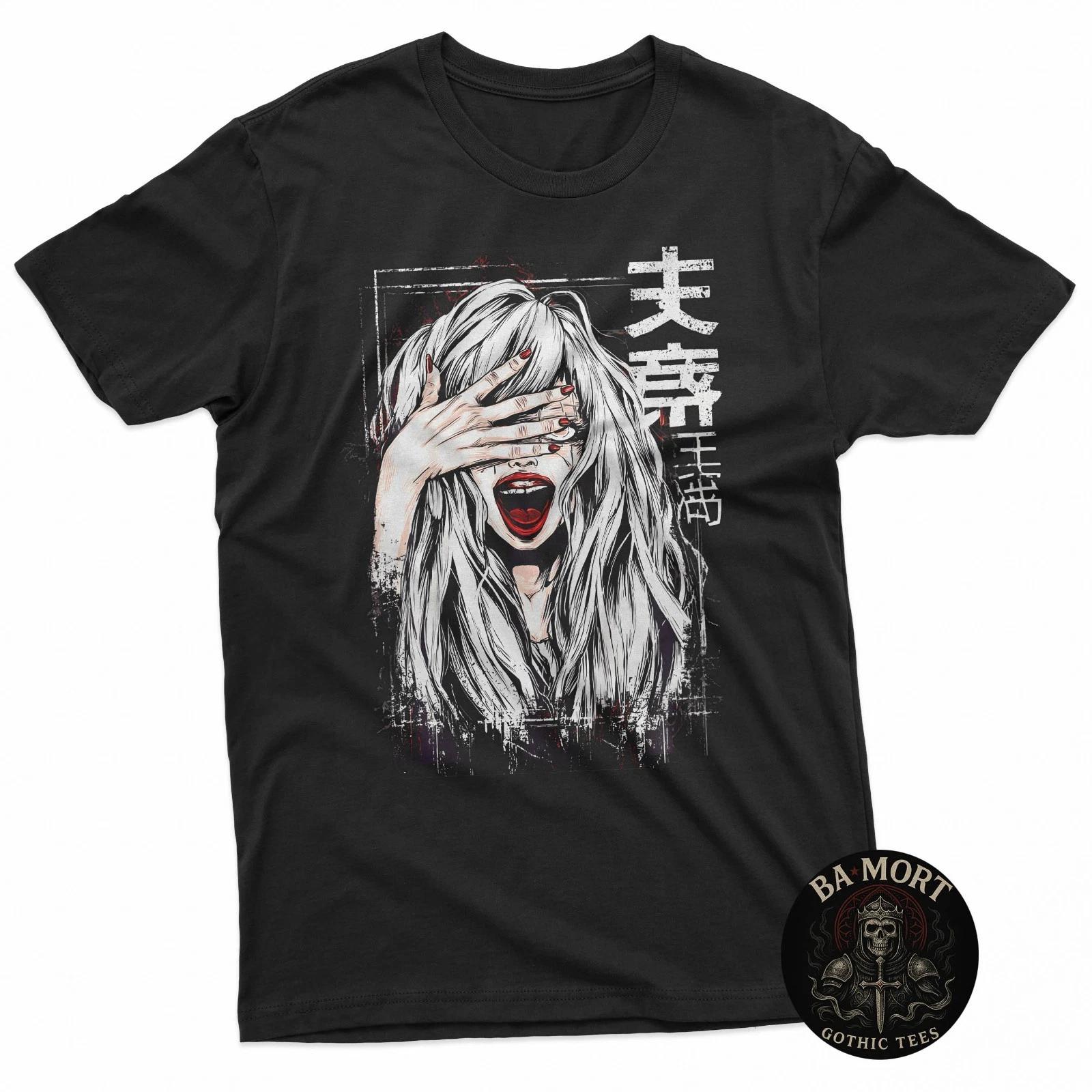 Футболка с дизайном в стиле Dark Art: Манга-девушка кричит, закрыв глаза 2XL