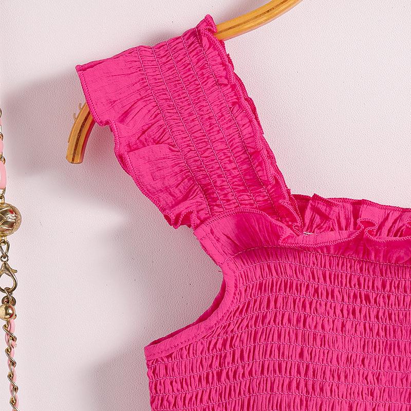 2025 Summer Girls' Spaghetti Strap Top & Wide-Leg Pants Two-Piece Set - European & American Style for Middle & Big Kids