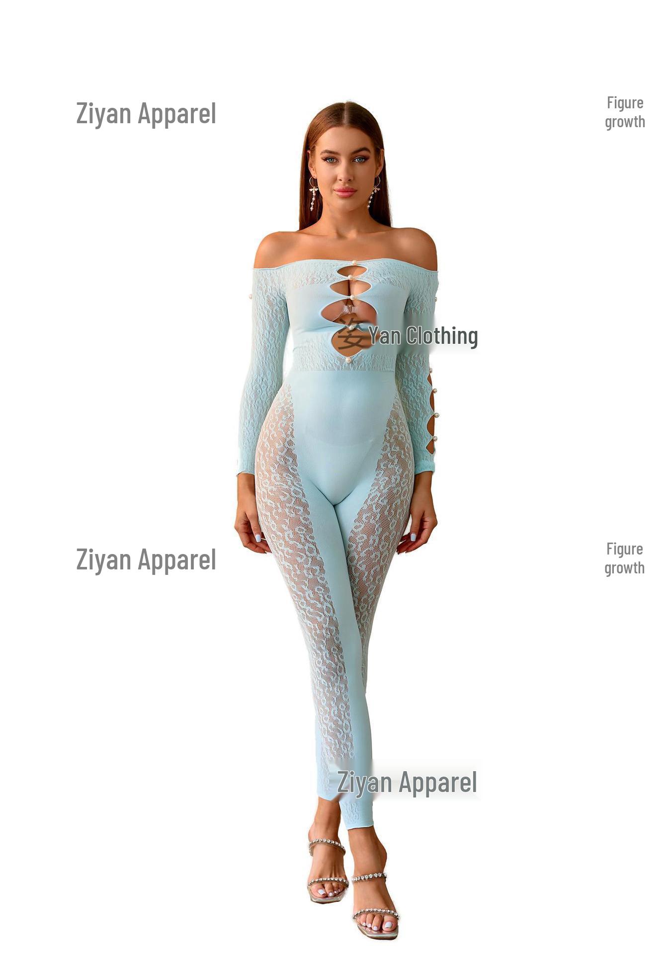 Plus Size Off-the-Shoulder Sheer Long Sleeve Temptation Bodysuit One Size лазурь