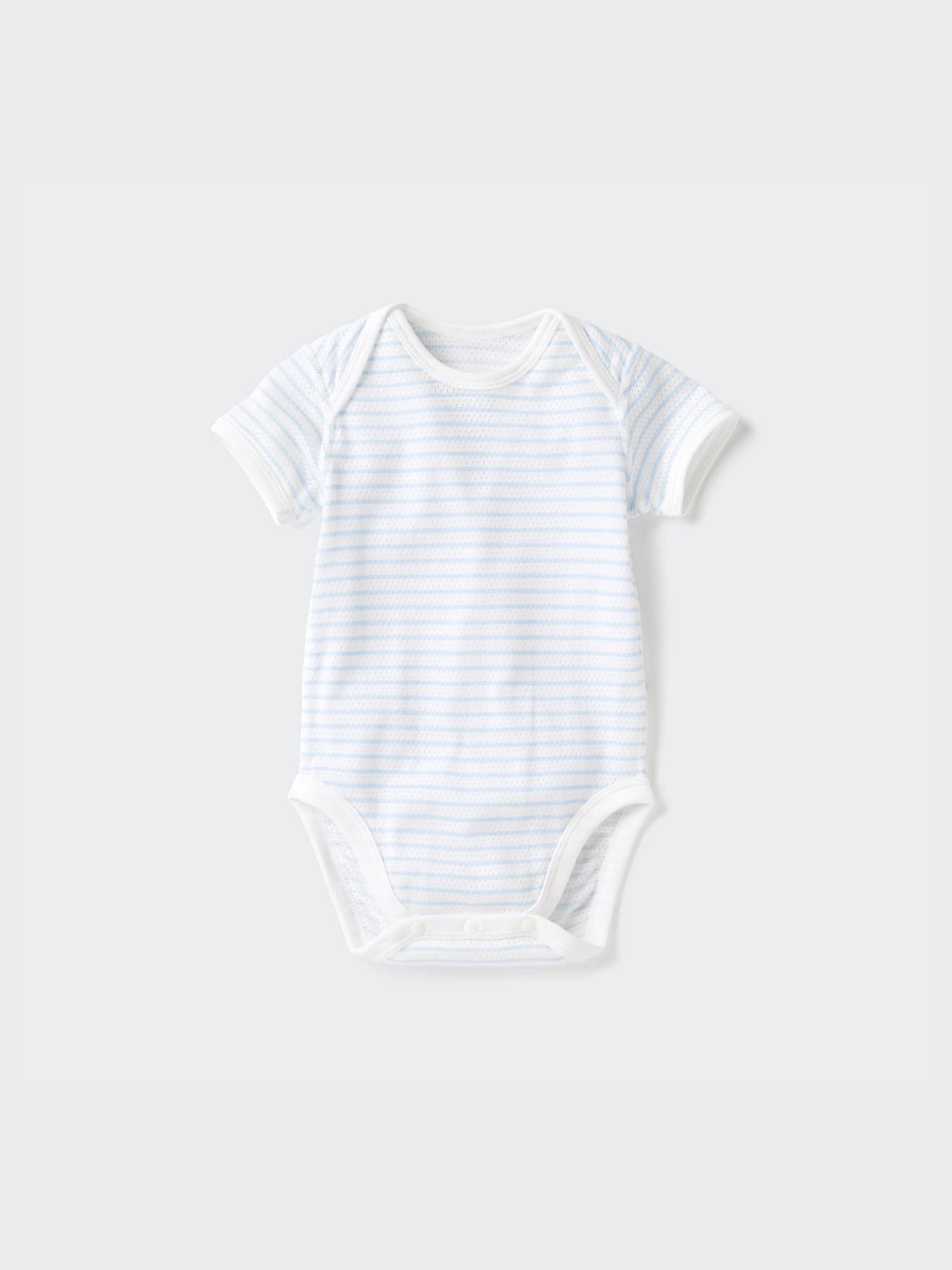 

Uniqlo Bn Хлопковое сетчатое внутреннее боди с коротким рукавом, однотонное, в полоску 60 LIGHT BLUE/BABY 70