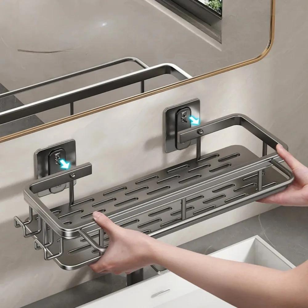 Bathroom Storage Wall Mount Shampoo Makeup Storage Holder Bathroom Accessories No Drilling Wall Shelf Shower Holder for WC Racks