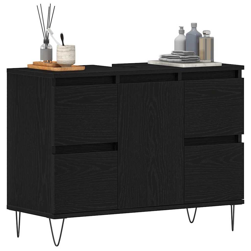 Washbasin Cabinet with Door Black Oak Effect 80 x 33 x 60 cm
