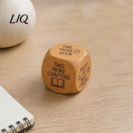 Engraved Wooden Reading Tool Decision Dice, 6-Sided Wood Quotes Prompt, Natural Gamified Accessory Charm, Fun Companion Book Lover Habit Dice