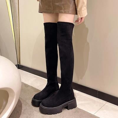 Fashion Vintage Winter Suede Women's Over The Knee Boots Fashion Slip On Thick Heels Long Bootties Woman Largas Booties