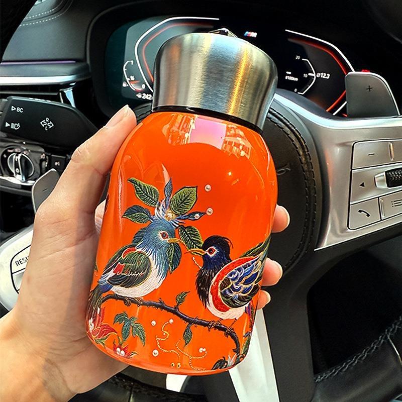 Retro Light Luxury Thermos Cup for Girls, High-end Water Cup, Mini Portable Large Belly Cup, Chinese Style Small Thermos Cup, Te