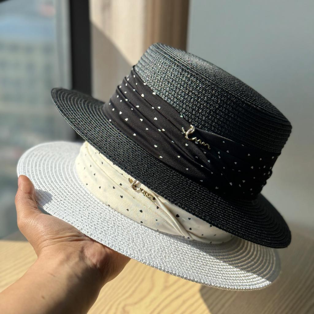 Retro French Polka Dot Straw Hat Women's Summer Seaside Vacation Top Hat Shade Straw Sunscreen Hat