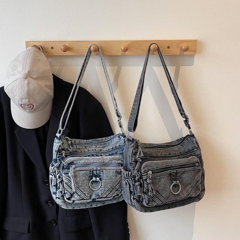 Denim Messenger Bag Vintage Women's Bag Large Capacity Multi-Layer Shoulder Bag