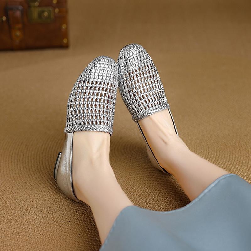 Fashion Women's new spring and summer genuine leather cowhide hollow woven fabric hollow breathable low heel Oxford single shoe
