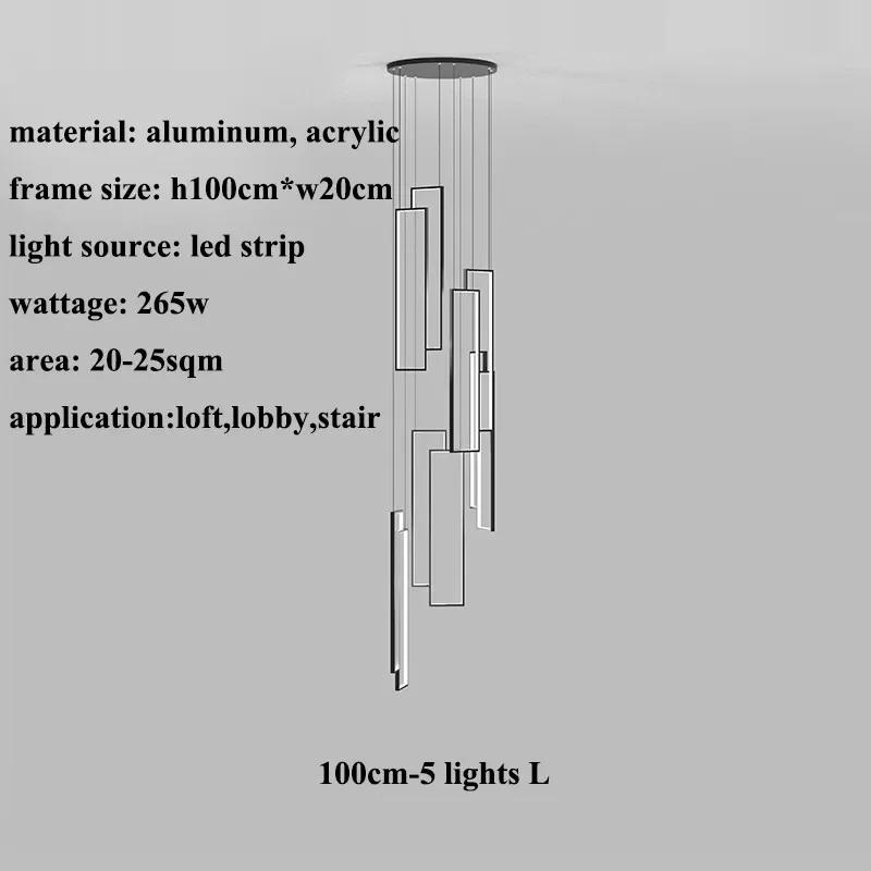 Modern Minimalist Staircase Chandelier Geometric Rectangular LED Chandelier Nordic Luxury Duplex Attic Lighting Home Appliance