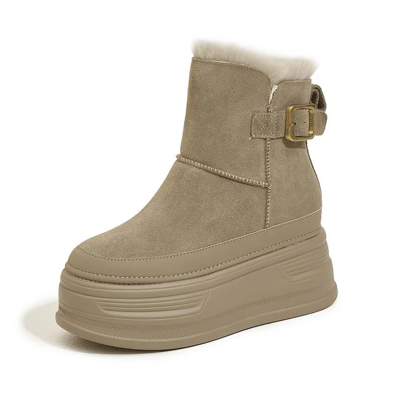 Modische Innenerhöhung Schneestiefel Damen 2025 Winter Neu Dicksohlige Kleine Kurze Stiefel Kälteschutz Leder Samt Warme Damenstiefel