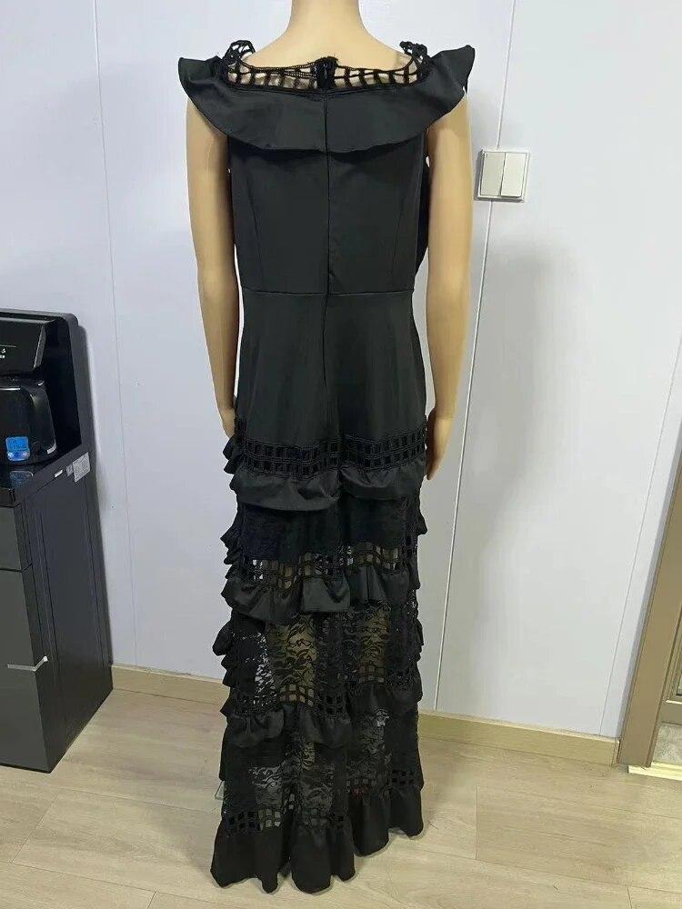 New In Summer Sexy Dress Long Women's Clothing with A Straight Neck Ruffled Edge Hollowed Elegant Party Dresses for Women 2026