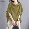 ZANZEA Women Summer Pile Collar Loose Half Sleeve Blouse