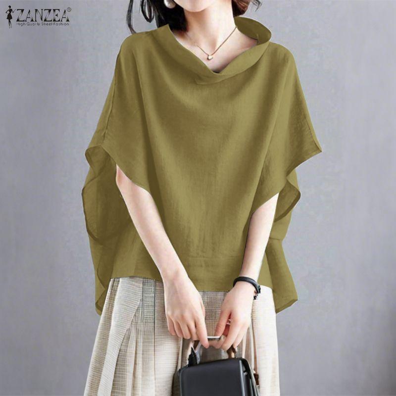 ZANZEA Women Summer Pile Collar Loose Half Sleeve Blouse