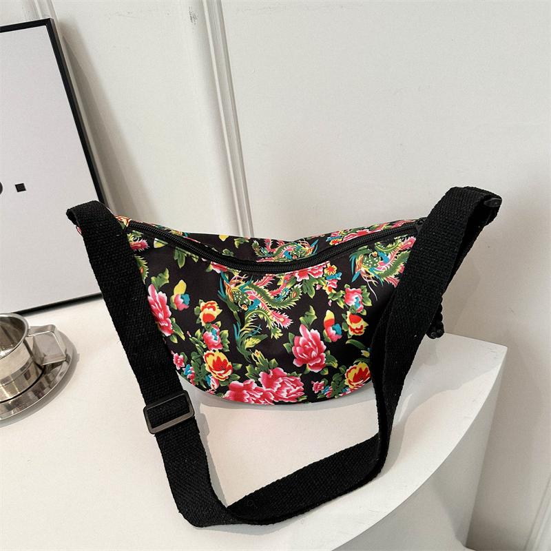 Polyester Große Kapazität Breite Schultergurt Brust Tasche Vielseitige Umhängetasche Pfingstrosen Blumen
