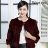 Lady Real Genuine Rabbit Fur 3/4 Sleeve Outwear Winter Warm Jacket Furry Coat