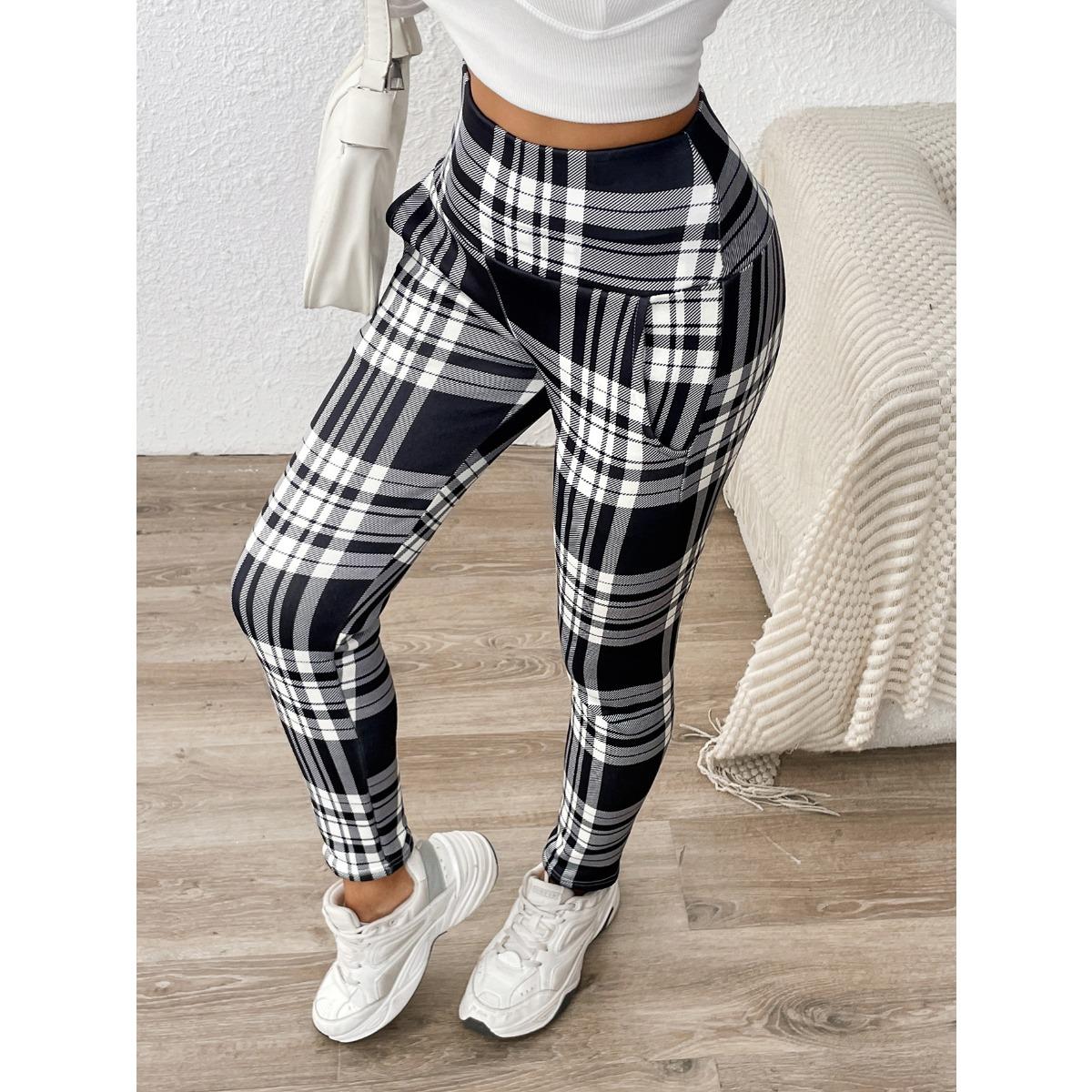 

Женские теплые облегающие брюки с высокой посадкой - Клетчатый узор, Зимние брюки повышенной прочности, Эластичная ткань, Холодная погода - Машинная стирка, Подкладка из искусственной шерсти S чёрный