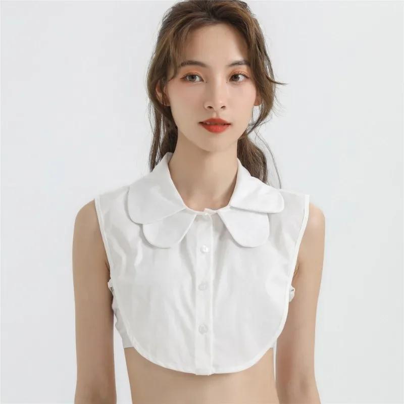 Hvit dobbeltlags chiffon rund hals falsk krage for damegenser underlag avtakbar falsk krage halsbekledning tilbehør