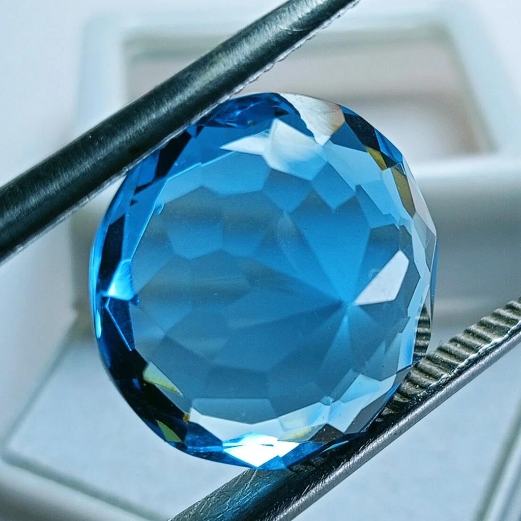 Brazilian Blue Topaz Natural 12+ Ct Round Cut Stunning Certified Loose Gemstone