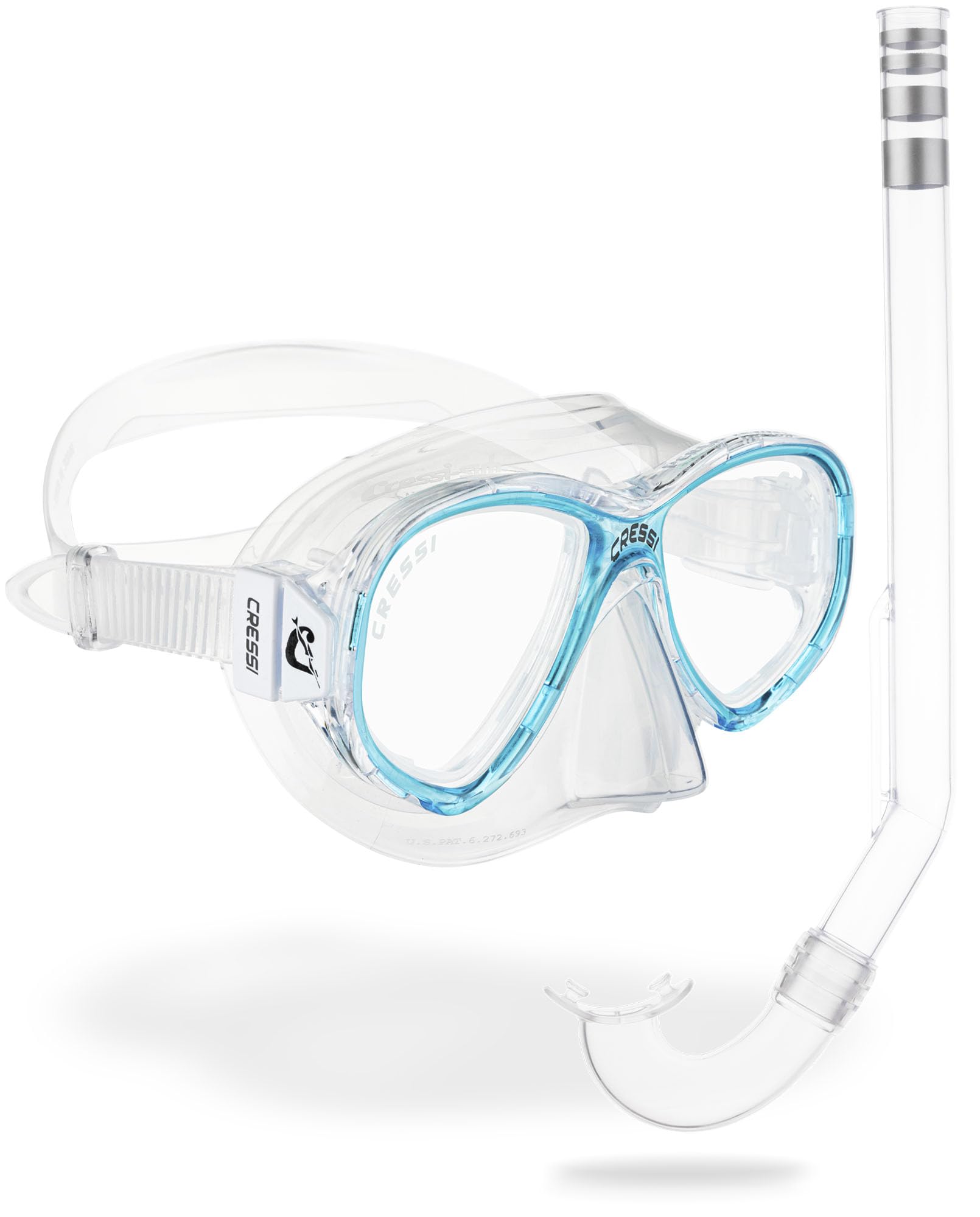 

CRESSI Junior Size Snorkeling Mask Snorkel Set JR Twin Lens Mask Snorkel Without Drain DM101263 & [PERLA & MINIGRINGO] & Valve, Clear/Aquamarine,