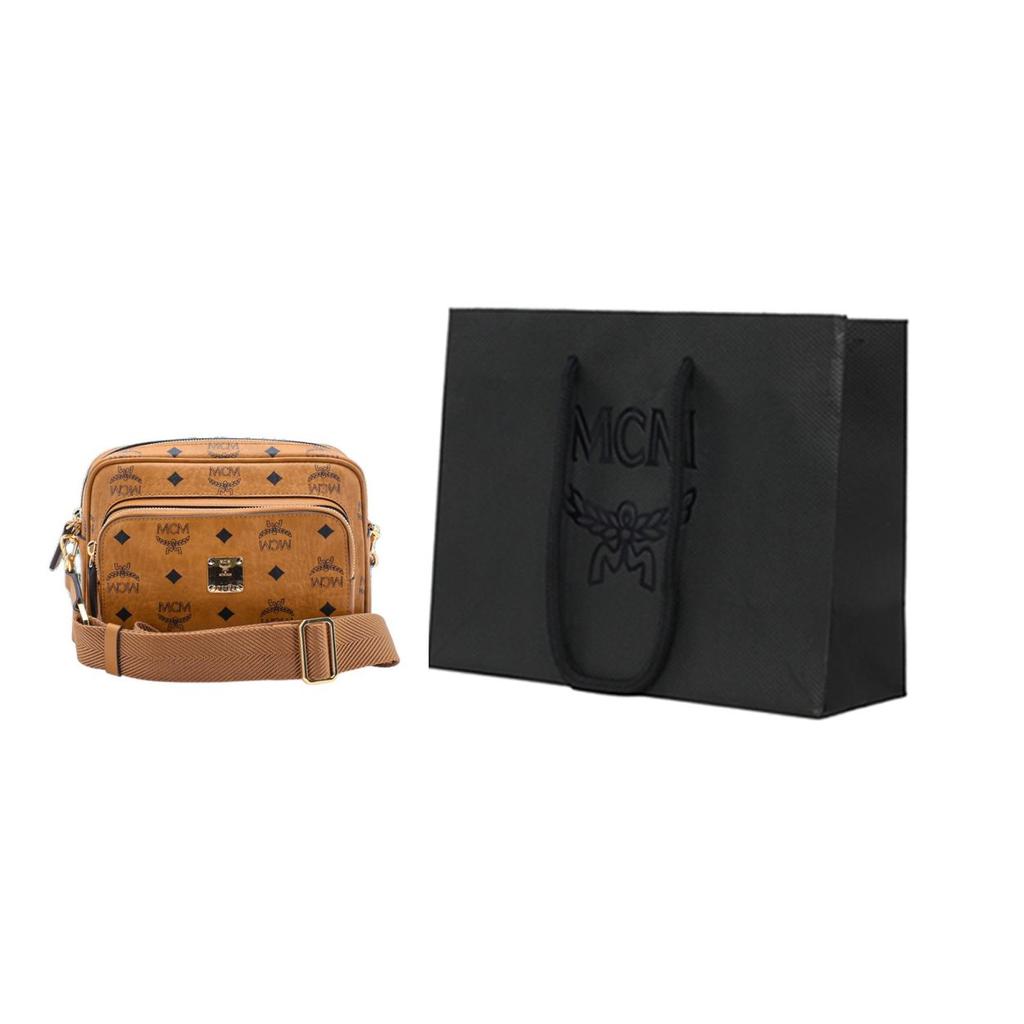 MCM Aren 24 Ayar Altın Kaplama Metal Aksesuarlar Monogram Baskı Çıkarılabilir Ayarlanabilir Dokuma Kaplı Kanvas Kamera Çantası Çapraz Vücut Omuz Çantası MMRAAKC02CO001
