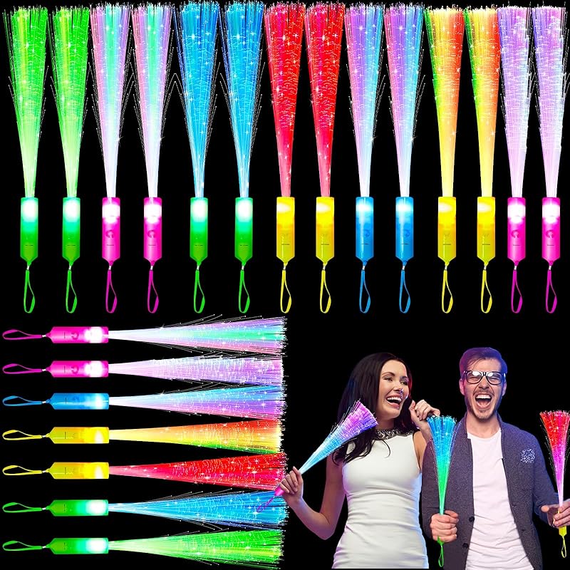 32 Pcs Glow Fiber Wands Sticks Party Favors LED Flashing Wand Glow Sticks Bulk Party Pack Glow in the Dark Party Supplies Fiber Optic Light Wand 32 Pcs Glow Fiber Optic W