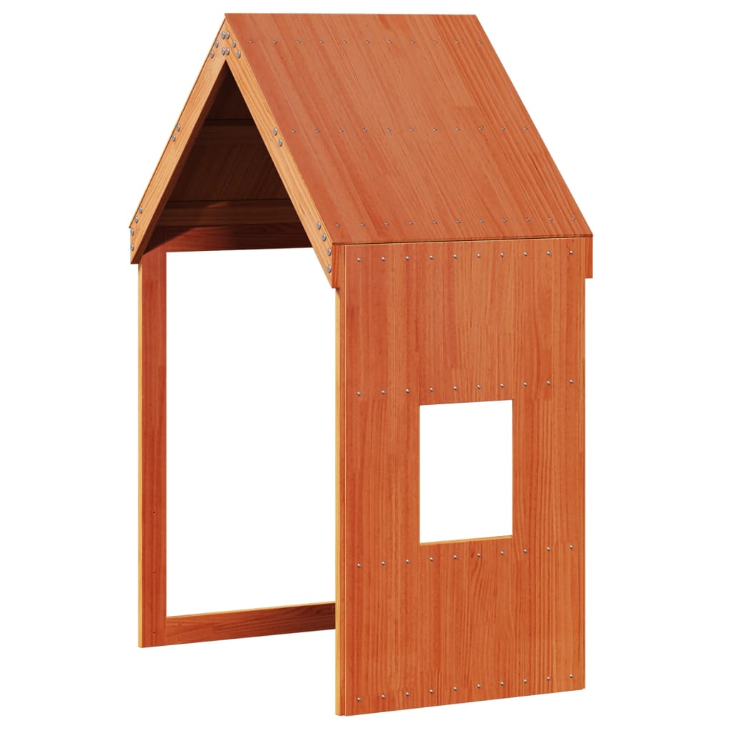 Bunk Bed with Roof Wax Brown 90x200 Cm Solid Pine Wood