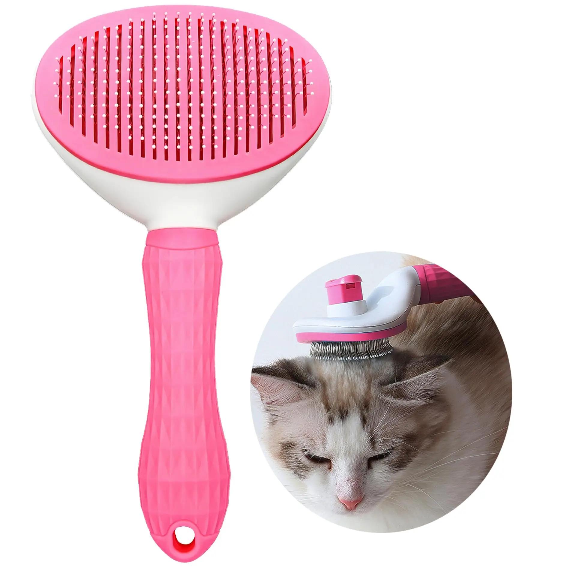 

Cat Brush With Release Button Universal For Cats And Dogs One Click Release Brush And Flea Comb Combination Set Pet Hair Comb розовый