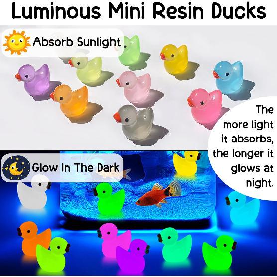 1000Pcs Luminous Mini Resin Duck Tiny Duck Figurine for Fairy Garden Landscape Aquarium Potted Plant Prank Game DIY Ornament Party To Hide, Miniature