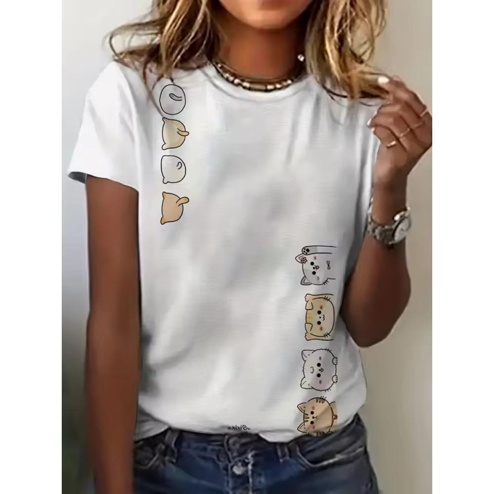 Creative Cartoon Animal Cat 3D Printed Short Sleeved T-shirt Fashionable Comfortable Soft Breathable Large Loose Womens T-shirt