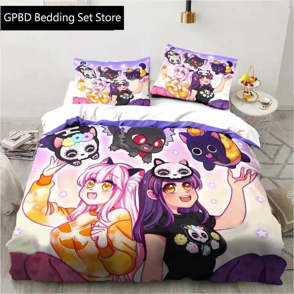 3D Cartoon Game Cute Aphmau with Wings Bedding Set Single Twin Double Queen King Cal King Size Bed Linen Set