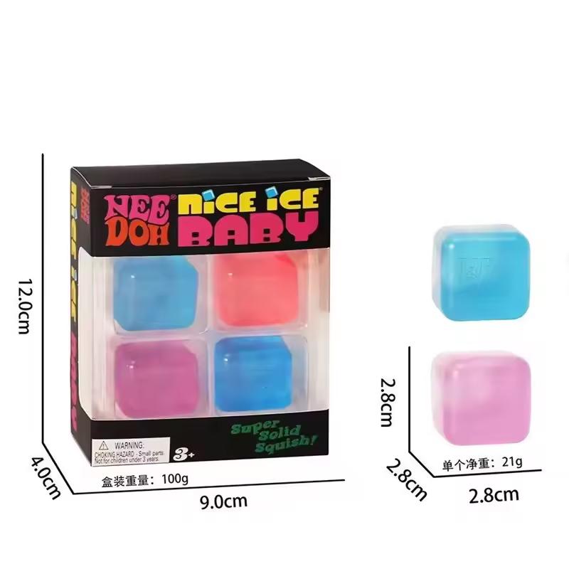 New Needoh Mini Nice Ice Cube Squishy Toys Baby 4 Pack Slow Rebound Stress Relief Sensory Fidget Non-toxic Balls for Kids Adults
