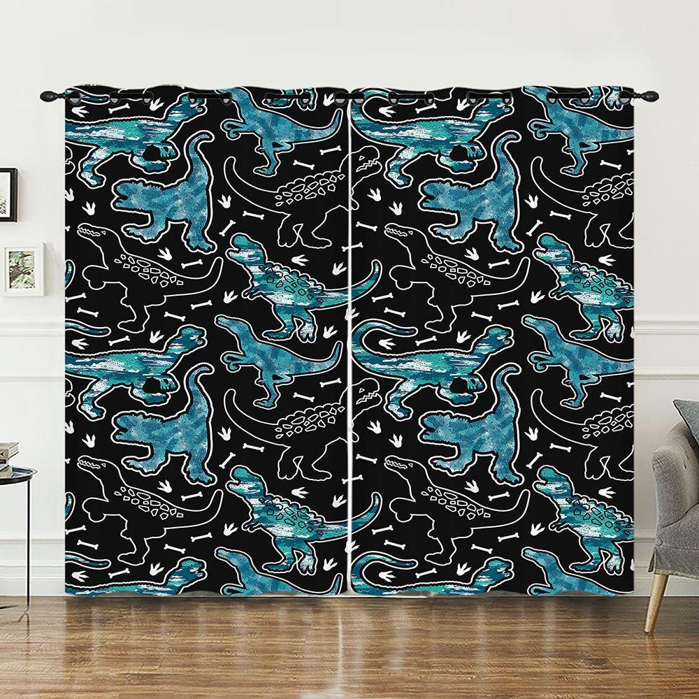 Curtain Tyrannosaurus Rex Skeleton Dinosaur Sunshade Digital Printing Blackout Curtain Punching