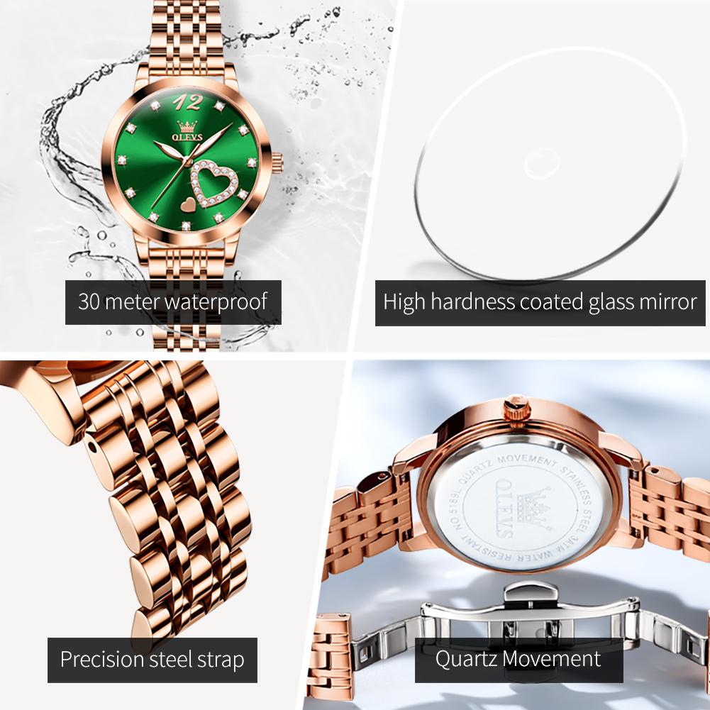 OLEVS Women Watch Luxury Brand Elegant Diamond Heart Design Waterproof Luminous Quartz Watch Dress Women Watch