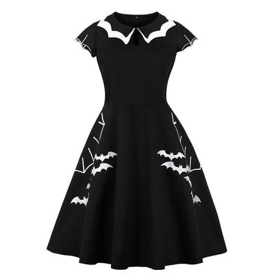 Damska sukienka huśtawka na Halloween Haftowana nietoperz Cosplay Party Odzież świąteczna w kolorze czarnym Sukienki w dużych rozmiarach od XL do 5XL