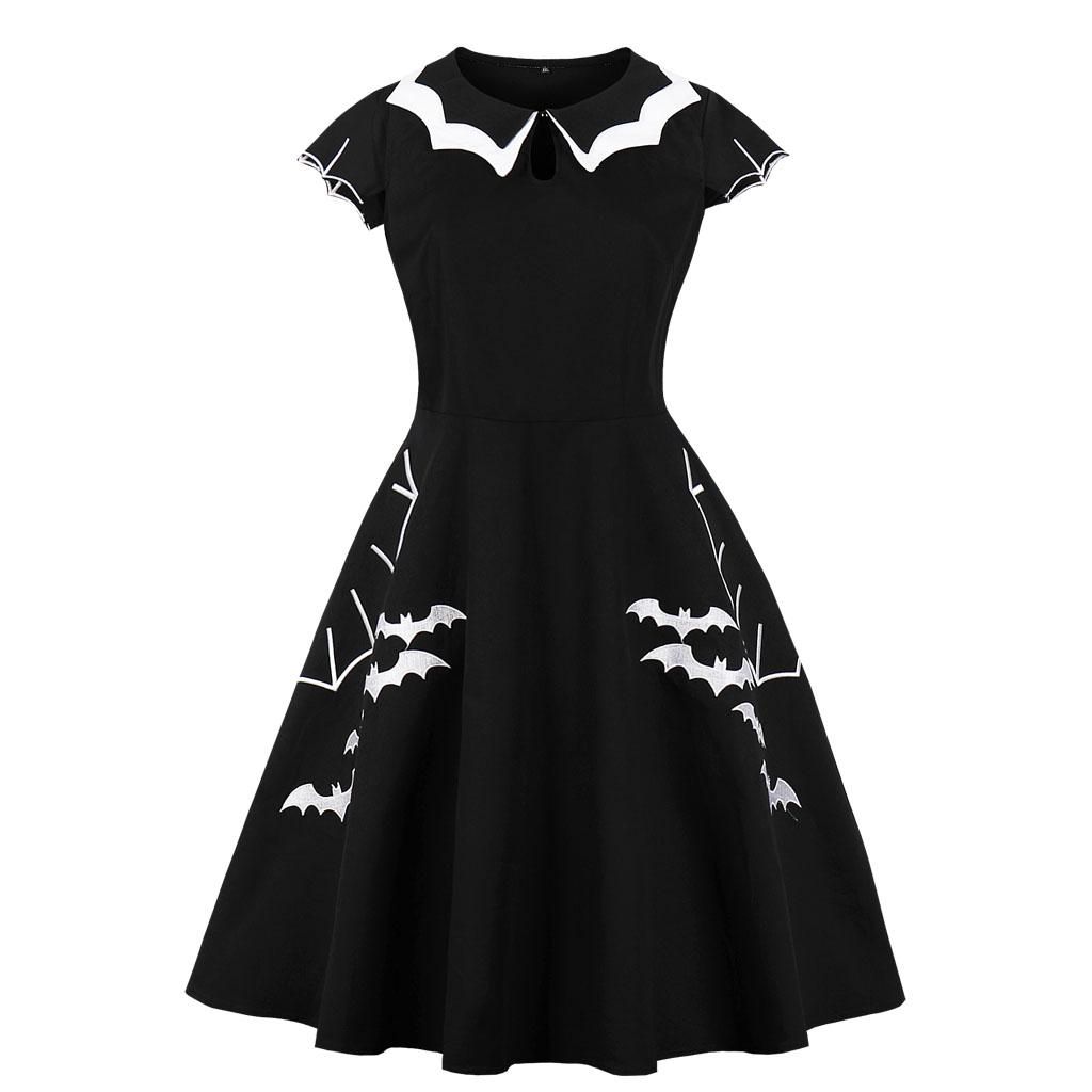 Abito Gotico Vintage Con Maniche A Pipistrello Per Halloween – Nero Morbido