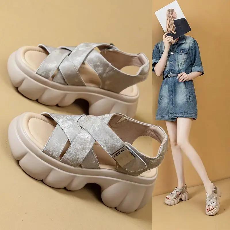 Fashion Roman Sandals Women‘s 2024 Summer New Ultra-light Thick Sole Woven Fashion Hollow Increase Comfortable Casual Pig Shoes Women's