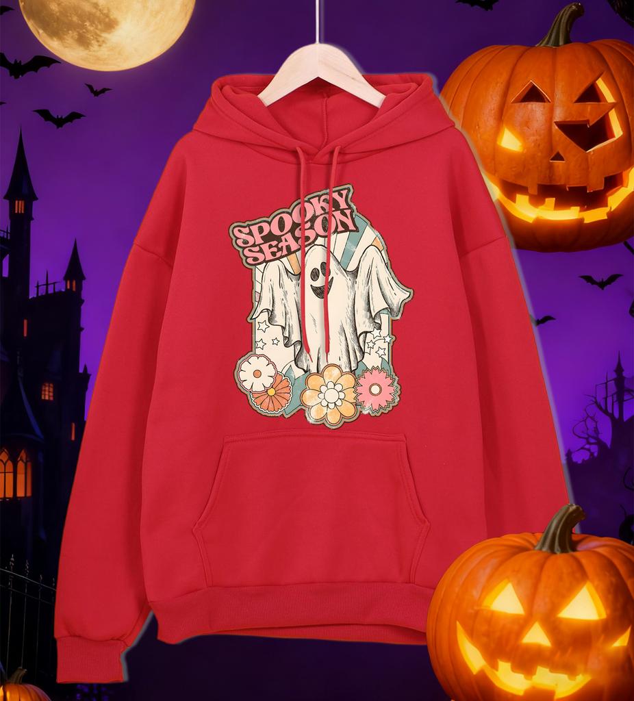 Spooky Season Flowers And Little Devils Pattern Male Hoodies Loose Pullovers Autumn Fleece Hoodie All-Match Pocket Unisex Hoody